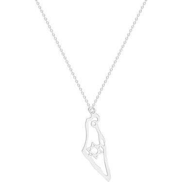 Imagem de Poevic Colar com pingente de mapa de Israel de aço inoxidável, hexagrama vazado, estrela de Davi, joias para mulheres e homens, presentes personalizados, Metal, Sem Pedra Preciosa