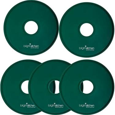 Imagem de Bright Kitchen 5 folhas de silicone de desidratador redondo com borda para Elite Gourmet EFD-319, EFD319, não tóxico, seguro para alimentos, lavável na lava-louças, verde, redondo
