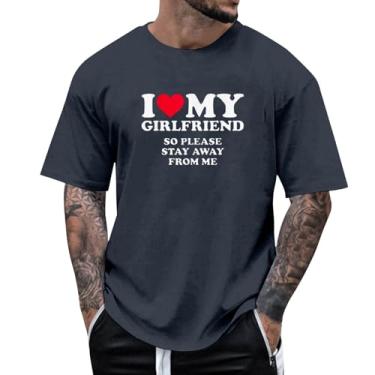 Imagem de Camiseta I Love My Girlfriend So Please Stay Away from Me, modelagem folgada, confortável, macia para férias I My Girlfriend, 035-cinza, G