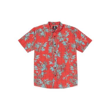 Imagem de Volcom Camisa havaiana masculina regular de mármore floral manga curta abotoada, Bamboozeled Flash Red, M