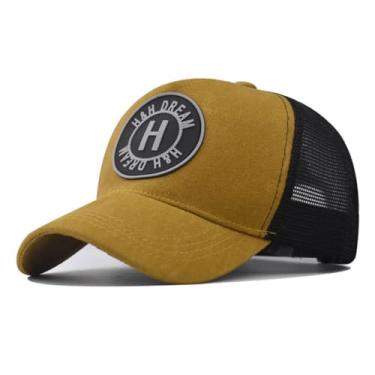 Imagem de URTAODFE Boné de beisebol vintage lavado bordado H, boné de caminhoneiro de algodão, chapéu de malha respirável clássico, Amarelo, G