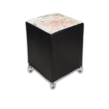 Imagem de Puff Quadrado Banqueta Com Rodinhas Rodizio Decoração Eventos Conforto (Preto Assento Paris)