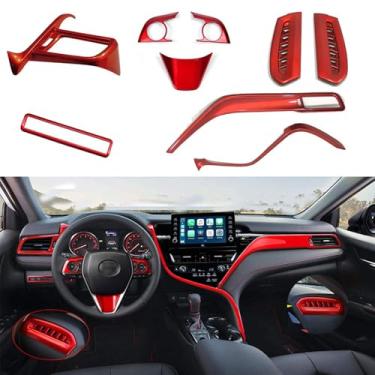 Imagem de Boltry ABS Conjunto completo de interiores de carro painel de instrumentos decorativo console central moldagem acabamento saída de ar acessórios de capa de volante automotivo 9 peças para Toyota Camry