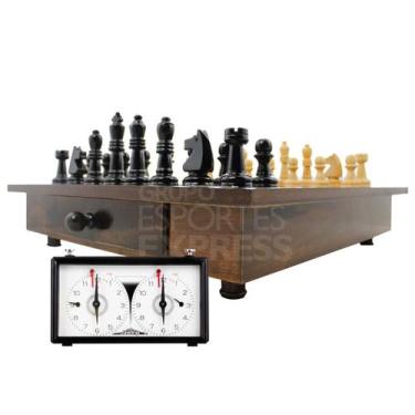 Imagem de Conjunto de Xadrez de Luxo: Tabuleiro com Gavetas, Peças Artesanais e 