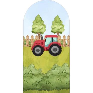 Imagem de Painel Sublimado Vertical Romano Trator Vermelho na Fazenda - 080x180c