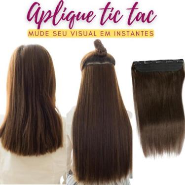 Imagem de Aplique Tic-Tac Identico ao Cabelo Humano 70 cm Castanho Claro Liso - 