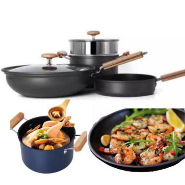 Imagem de Jogo De Panela Fogão Industrial Antiaderente Tampa De Vidro - bbless, 