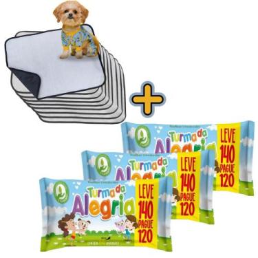 Imagem de Kit Higiene Pet com 3 Lenços Umedecidos Turma da Alegria + 9 Tapetes H