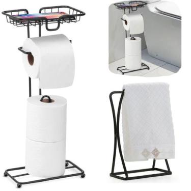 Imagem de Porta papel Higienico De Chão Preto Luxo Lavabo Suporte Celular - Arth