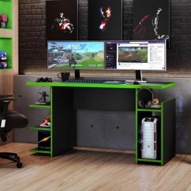 Imagem de Mesa Gamer 1,36m NT2065 Notável Móveis, Preto/Verde