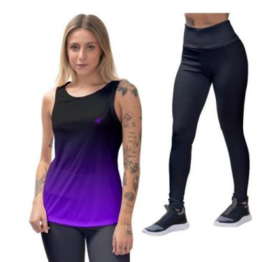 Imagem de Kit Camiseta Feminina Regata Calça Legging Cavada Blusa Caminhada Musc