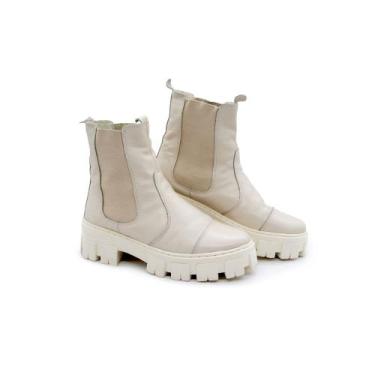 Imagem de Coturno feminino bota tratorada plataforma cano curto couro confortave