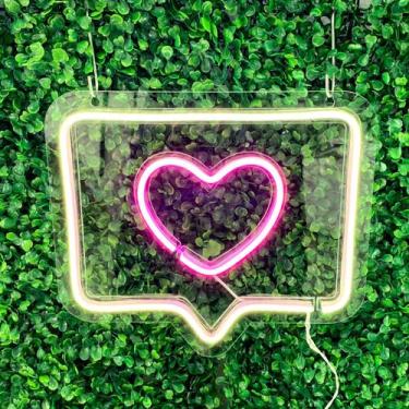 Imagem de Painel Neon Led Like Curtir Instagram Branco E Rosa 30cm - Art Studio 