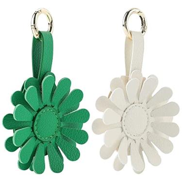 Imagem de URIZZD Chaveiro Air Tag para Apple Airtags, 2 pacotes de capas de ar de flores, capa de couro para suporte AirTags (bege + verde)
