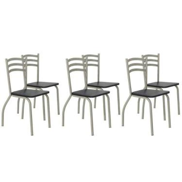 Imagem de Cadeira Sala de Jantar Portugal 2C007NK Aço Kit 6 Uni Niquel/Preto 110