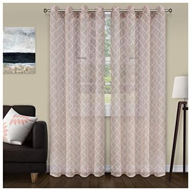 Imagem de SUPERIOR Painel de cortina de tratamento de janela com ilhoses de aço inoxidável transparentes e bordados leves de qualidade (conjunto de 2) 132 x 160 cm - Champanhe