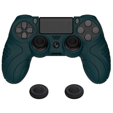 Imagem de PlayVital Guardian Edition Racing Capa de silicone macia antiderrapante verde para controle ps4, protetor de borracha com tampa preta para joystick para ps4 slim/para controle ps4 Pro