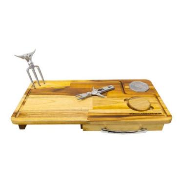 Imagem de Kit Tábua de Carnes Churrasco Gourmet + Garfo Tridente + Abridor - ITA