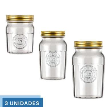 Imagem de 3 Pote Alimento C/tampa Biscoito 500ml 1L 1,5L Vintage Nadir - NADIR F