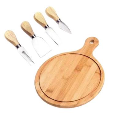 Imagem de Conjunto para Quejo Frios Petiscos Bambu 5 Peças Faca Garfo - Kadê
