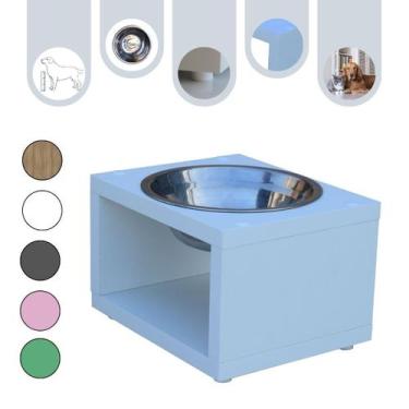 Imagem de Comedouro Elevado Gato Cachorro Pet MDF Luke Branco - Inox - Maderacco