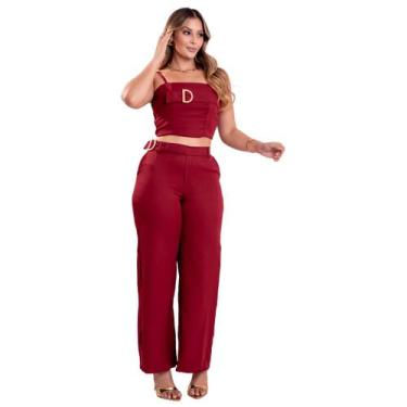 Imagem de Calça Pantalona + Cropped Conjunto Feminino Vermelho - Fortaleza Jeans