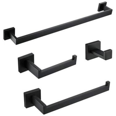 Imagem de Kit Suporte Banheiro Preto 4 peças em Aço Inox 304 Yab Porta Toalha Po