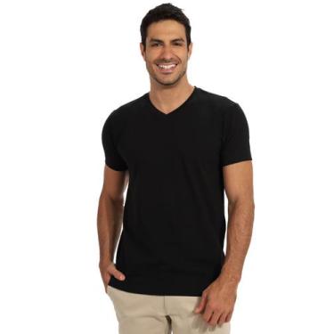 Imagem de Camiseta Masculina Anistia Lisa Gola V com Elastano Fit Preta, Preto, 