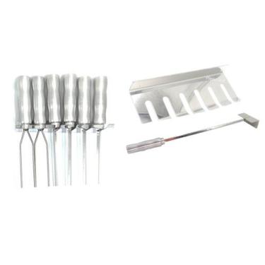Imagem de Conjunto 5 Espetos Churrasco com Porta Espeto Parede e Puxador de bras