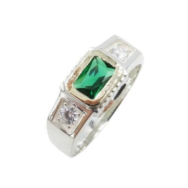 Imagem de Anel Formatura Masculino Prata 925 Aplique Ouro Retangular - Maca de P