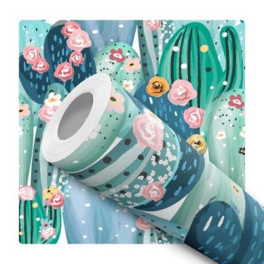 Imagem de Papel de Parede Adesivo Cacto Verde Floral Moderno Quarto Sala de Esta