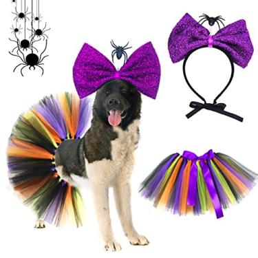 Imagem de Fantasia de Halloween para cães de tule saia tutu laço laço aro de cabelo com aranha suprimentos para fantasia de Halloween vestido saia de renda para filhotes vestido bonito faixa para meninas médias grandes e cães festas de gato roupa de decoração