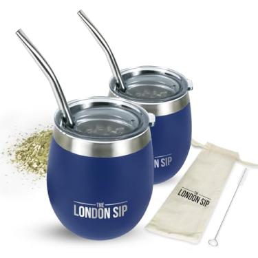 Imagem de Conjunto London Sip Yerba Mate Cup and Bombilla, inclui 2 cabaças mate, tampas resistentes a derramamentos e canudos mate, escova Bombilla e bolsa incluídos, kit de cabaça de erva mate, xícaras de chá