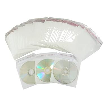 Imagem de Pacote com 100 capas premium de CD DVD, capa de plástico dupla face auto-selável com aba para fichários de armazenamento de CD e DVD (branco 1)