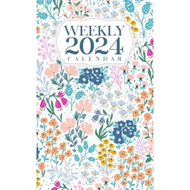 Imagem de Small 2024 Pocket Weekly and Monthly Calendar For Purse: pocket planner weekly and monthly 4x6.5 | 2024 only | Botanical Illistration Floral Soft Cover | with Important Dates & Password Tracker