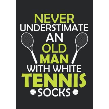 Imagem de Notizbuch A4 dotted, gepunktet, punktiert mit Softcover Design: Tennisspieler Tennistrainer alter Mann Tennis Tennissocken: 120 dotted (Punktgitter) DIN A4 Seiten
