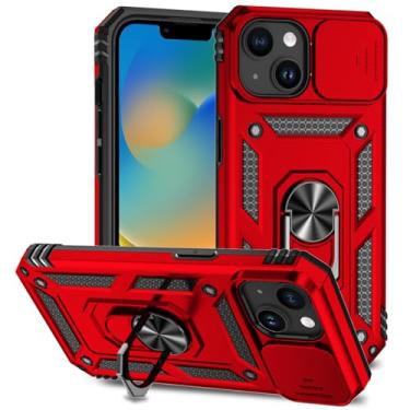 Imagem de Tothedu Capa para iPhone 15 Plus de 6,7 polegadas, capa para Apple 15 Plus com capa de câmera deslizante, anel giratório de 360°, capa magnética à prova de choque para iPhone 15 Plus, vermelha