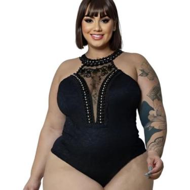Imagem de Body Feminino Plus Size Blusa Renda Tule Perolas Elegante - NoBrand, P