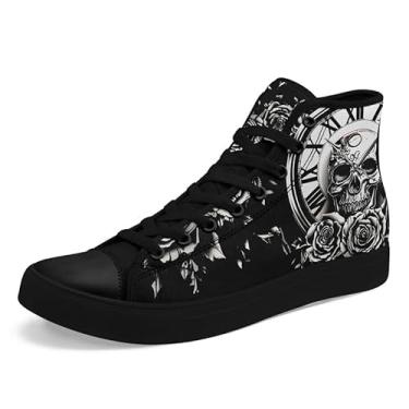 Imagem de AWSOLE Tênis de cano alto crânio para homens e mulheres, moderno, rosa, gótico, preto, unissex, cadarço, casual, tênis, caminhada, sem salto, Cor 6 - Sola preta, 36/38 BR