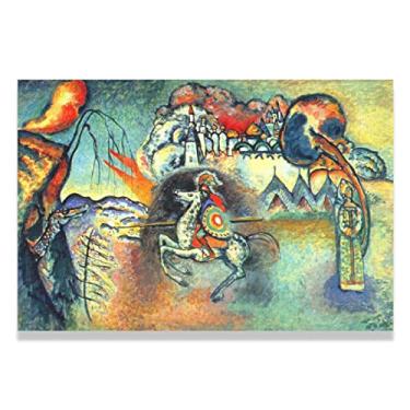 Imagem de São Jorge e o dragão, Wassily Kandinsky Pintura de parede abstrata em tela impressa em tela famosa pôsteres e impressões imagem para decoração de sala de estar arte 50 x 75 cm (20 x 30 pol) emoldurada