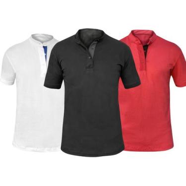 Imagem de Kit 3 Camisetas Gola Padre Masculina Linha Premium Com Elastano - MT C