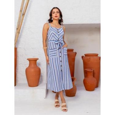 Imagem de Vestido Longo Midi Premium Liso de Alcinha com Botões e Bojo Tendencia