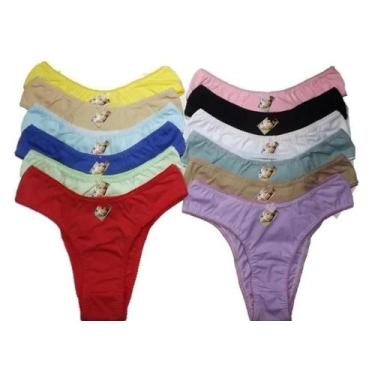 Imagem de Kit 12 Calcinhas Tanga Em Algodão Adulto Lisa E Estampada Tam. P - Sta