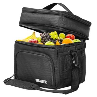 Imagem de INSMEER Bolsa Térmica Marmita Para Homens, 2 Compartimentos Lancheira Termica Para Adulto Masculina Bolsa Termica De Separado Para Alimentos Quentes E Frios (2 Compartimentos, Preto)