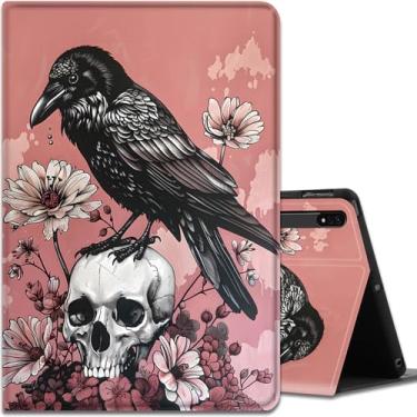 Imagem de Capa para Samsung Galaxy Tab S8 Plus 2022/S7 FE 2021/S7 Plus 2020 31.5 cm, ângulos de visualização múltipla, com função hibernar/despertar automática para Samsung Galaxy Tab S8 Plus, caveira de corvo