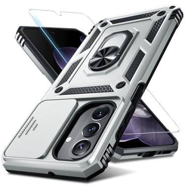 Imagem de Janmitta Compatível com Samsung Galaxy A26 5G capa de lente de câmera deslizante embutida + protetor de tela + suporte de anel de dedo, capa de telefone de corpo inteiro resistente à prova de choque,