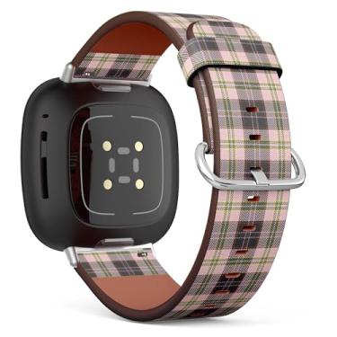 Imagem de Pulseira de couro compatível com Samsung Galaxy Watch 6/Classic, Galaxy Watch 5/PRO, Galaxy Watch 4 Classic, pulseira de couro (cinza rosa roxo cáqui tartã xadrez escocês)