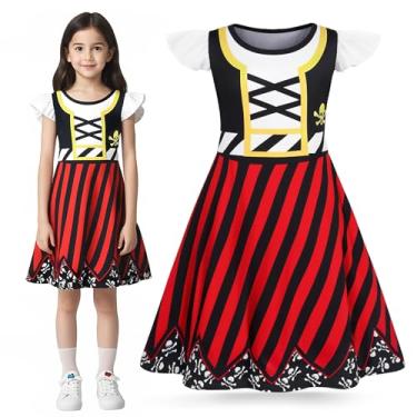 Imagem de Mizzuco Girls Pirate Dress Toddler Cosplay Buccaneer Costume Kids Costume Birthday Party Halloween Role Play Outfits (Red, 150CM/9-10Y)