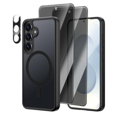 Imagem de [4 em 1] Capa magnética para Samsung Galaxy S25, 2 películas protetoras de tela de privacidade e 1 protetor de câmera fotográfica, adequado para MagSafe, capa fosca translúcida à prova de choque de