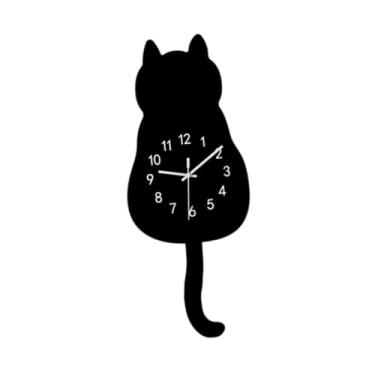 Imagem de Bothyi Decoração de relógio de parede de cauda de gato decorativo acrílico moderno 69x171inch para sala de estar multiuso, Preto